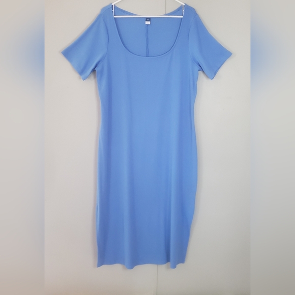 Old Navy Cloisonne Blue Fitted Rib-Knit Scoop-Neck Midi Dress - Picture 2 of 11
